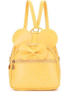 Women Girls Light Yellow Mini Backpack Cute Bowknot Convertible Shoulder Bag